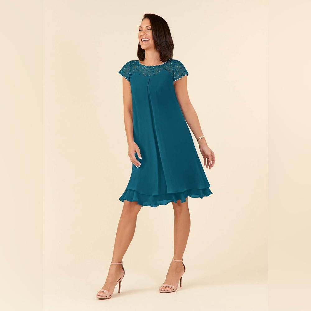JJ’s House Empire Sequins Chiffon Dress Ink Blue 14